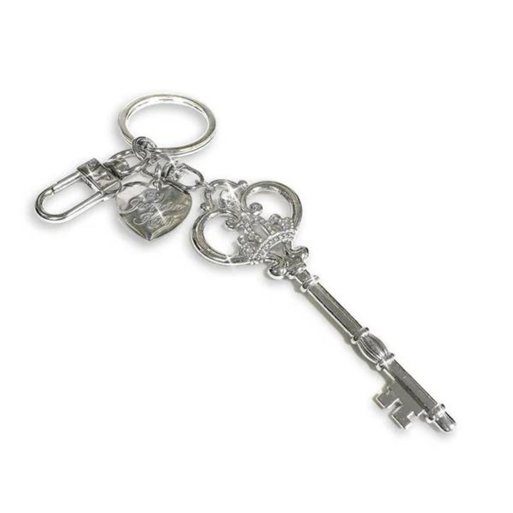 Silver Tone Royal Crown‎ Key Heart Charm Keychain Bag Purse Accessory